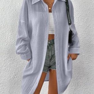 Solid Drop Shoulder Button Shirt.